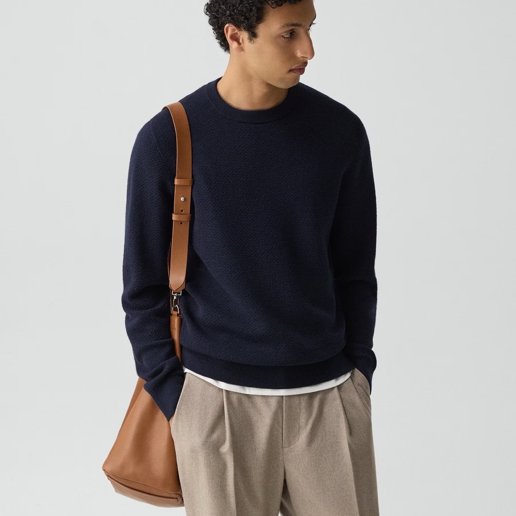 Theory Men’s Maden Crewneck Merino Wool Sweater, Navy